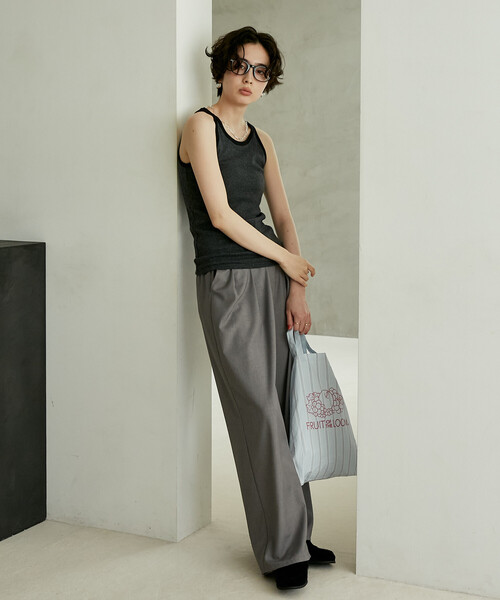 FREAK'S STORE（フリークスストア）の「MILLER/ミラー Panel Rib America Sleeve Tank/パネルリブ アメスリタンクトップ/カップ付きタンクトップ（タンクトップ・レディース・ダークブラウン/チャコール/レッド・ﾌﾘ-）」の7枚目の写真