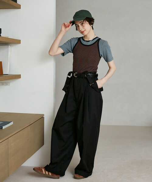 FREAK'S STORE（フリークスストア）の「MILLER/ミラー Panel Rib America Sleeve Tank/パネルリブ アメスリタンクトップ/カップ付きタンクトップ（タンクトップ・レディース・ダークブラウン/チャコール/レッド・ﾌﾘ-）」の19枚目の写真