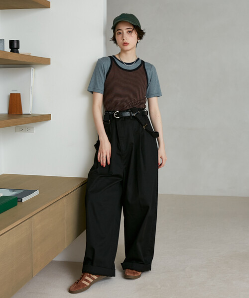 FREAK'S STORE（フリークスストア）の「MILLER/ミラー Panel Rib America Sleeve Tank/パネルリブ アメスリタンクトップ/カップ付きタンクトップ（タンクトップ・レディース・ダークブラウン/チャコール/レッド・ﾌﾘ-）」の21枚目の写真