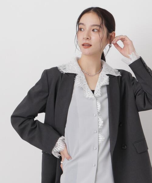 NANO universe(ナノユニバース)の「レース使い開襟ブラウス(シャツ/ブラウス・レディース・ライトブルー/オフホワイト・FREE)」の16枚目の写真