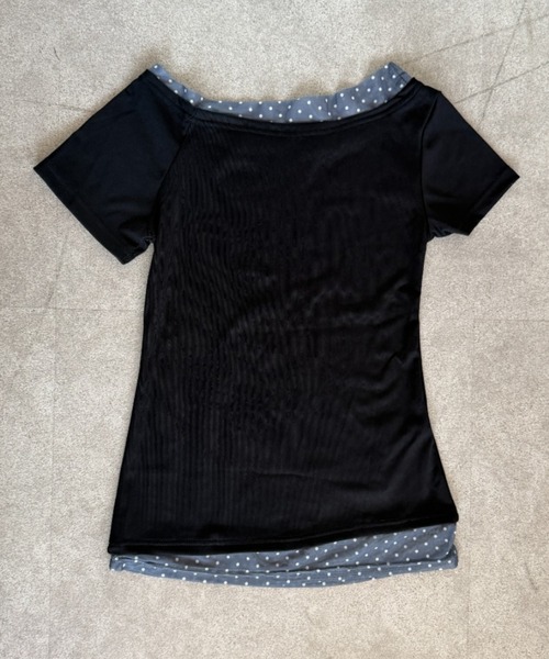 Teem Store(チームストア)の「レイヤード風ドット柄配色 ワンショルTシャツ(Tシャツ/カットソー・レディース・ブラック・M/S)」の10枚目の写真
