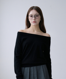 Boat Neck Raglan Loose-Fit Plain Knit (black)