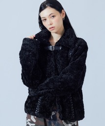 FAUX FUR LACE UP JACKET