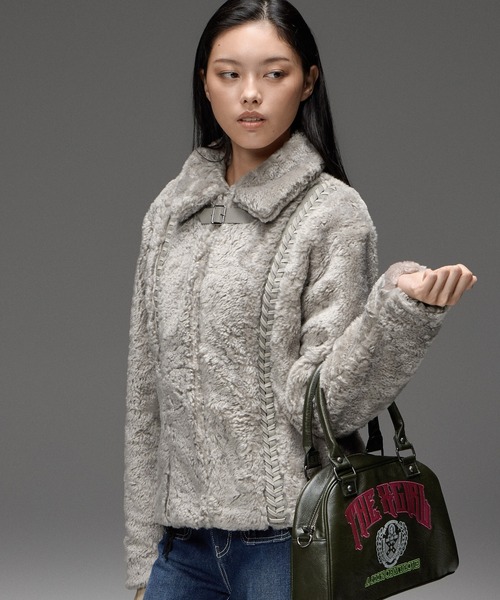 X-girl(エックスガール)の「FAUX FUR LACE UP JACKET(その他アウター・レディース・グレー/ブラック・S/M)」の8枚目の写真