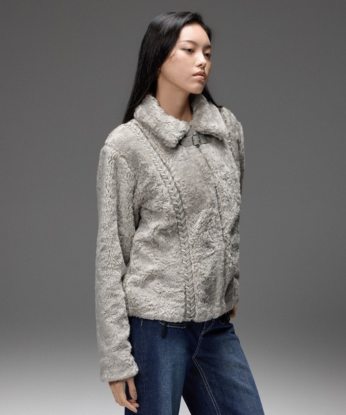 X-girl(エックスガール)の「FAUX FUR LACE UP JACKET(その他アウター・レディース・グレー/ブラック・S/M)」の12枚目の写真
