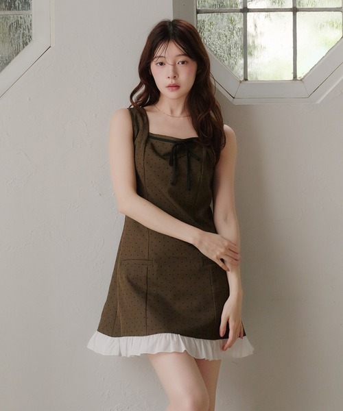 fupel(フぺル)の「dot frill mini onepiece / ドットフリルミニワンピース(ワンピース・レディース・グレー/ブラウン・FREE)」の1枚目の写真