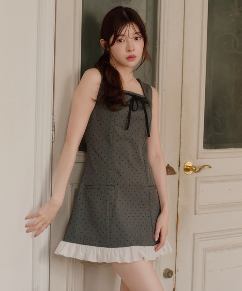 fupel(フぺル)の「dot frill mini onepiece / ドットフリルミニワンピース(ワンピース・レディース・グレー/ブラウン・FREE)」の2枚目の写真