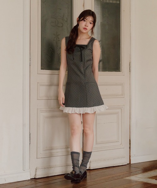 fupel(フぺル)の「dot frill mini onepiece / ドットフリルミニワンピース(ワンピース・レディース・グレー/ブラウン・FREE)」の19枚目の写真