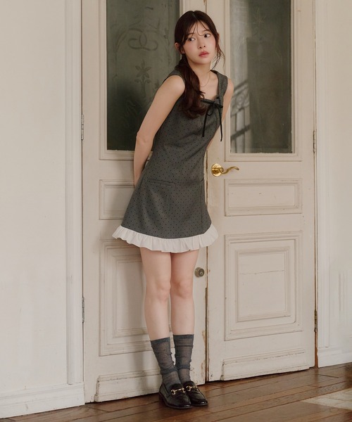 fupel(フぺル)の「dot frill mini onepiece / ドットフリルミニワンピース(ワンピース・レディース・グレー/ブラウン・FREE)」の20枚目の写真