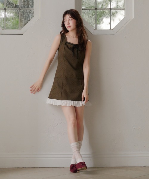 fupel(フぺル)の「dot frill mini onepiece / ドットフリルミニワンピース(ワンピース・レディース・グレー/ブラウン・FREE)」の3枚目の写真