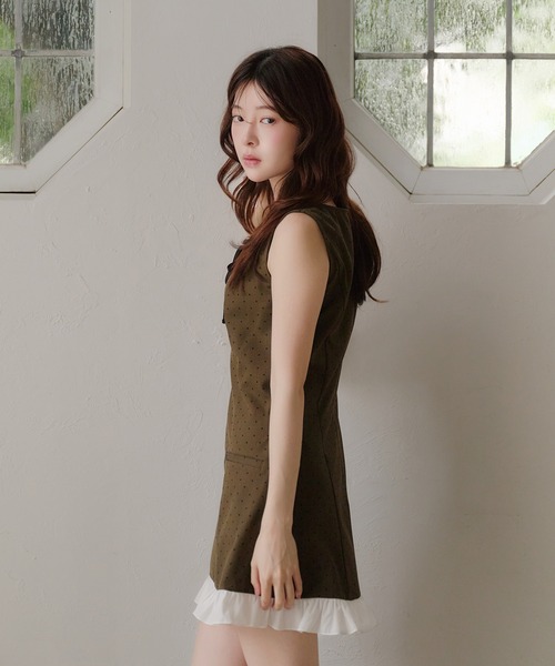 fupel(フぺル)の「dot frill mini onepiece / ドットフリルミニワンピース(ワンピース・レディース・グレー/ブラウン・FREE)」の5枚目の写真