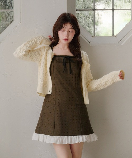 fupel(フぺル)の「dot frill mini onepiece / ドットフリルミニワンピース(ワンピース・レディース・グレー/ブラウン・FREE)」の11枚目の写真
