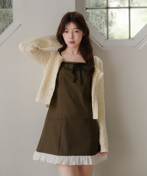 fupel(フぺル)の「dot frill mini onepiece / ドットフリルミニワンピース(ワンピース・レディース・グレー/ブラウン・FREE)」の12枚目の写真