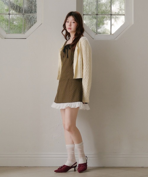 fupel(フぺル)の「dot frill mini onepiece / ドットフリルミニワンピース(ワンピース・レディース・グレー/ブラウン・FREE)」の9枚目の写真