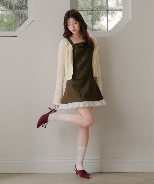 fupel(フぺル)の「dot frill mini onepiece / ドットフリルミニワンピース(ワンピース・レディース・グレー/ブラウン・FREE)」の7枚目の写真