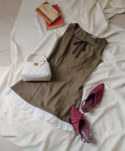 fupel(フぺル)の「dot frill mini onepiece / ドットフリルミニワンピース(ワンピース・レディース・グレー/ブラウン・FREE)」の18枚目の写真