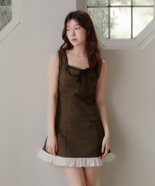 fupel(フぺル)の「dot frill mini onepiece / ドットフリルミニワンピース(ワンピース・レディース・グレー/ブラウン・FREE)」の6枚目の写真