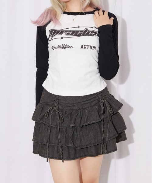 GORGE（ゴージ）の「ラインラグラン ロゴトップス｜全3色（Tシャツ/カットソー・レディース・オフホワイト/チャコール/ピンク・F）」の4枚目の写真