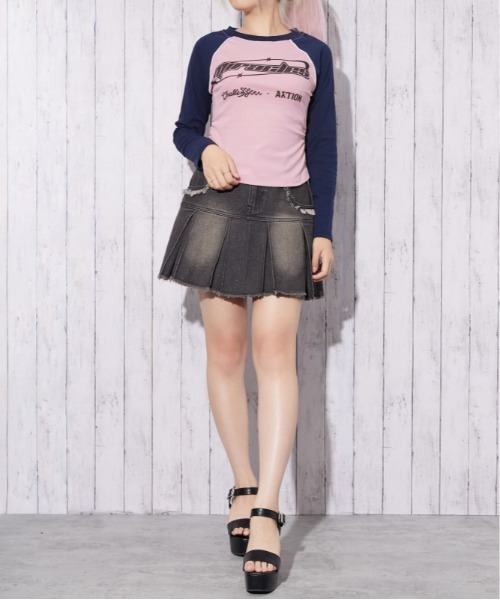 GORGE（ゴージ）の「ラインラグラン ロゴトップス｜全3色（Tシャツ/カットソー・レディース・オフホワイト/チャコール/ピンク・F）」の8枚目の写真