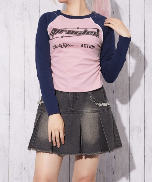 GORGE（ゴージ）の「ラインラグラン ロゴトップス｜全3色（Tシャツ/カットソー・レディース・オフホワイト/チャコール/ピンク・F）」の9枚目の写真