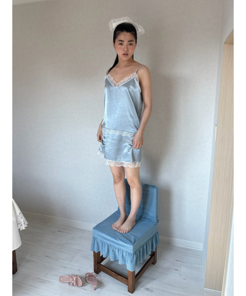 THEPORTA（ザ ポルタ）の「SATIN LACE SLIP DRESS, DUSTY BLUE（ワンピース・レディース・その他・OS）」の2枚目の写真