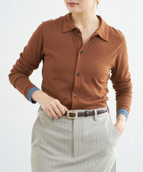 IENA(イエナ)の「CURRENTAGE/カレンテージ COTTON Layered カットソー A2563UTS410(Tシャツ/カットソー・レディース・ブラウン/ブルー系その他・FREE)」の1枚目の写真