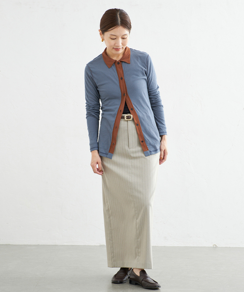 IENA(イエナ)の「CURRENTAGE/カレンテージ COTTON Layered カットソー A2563UTS410(Tシャツ/カットソー・レディース・ブラウン/ブルー系その他・FREE)」の4枚目の写真