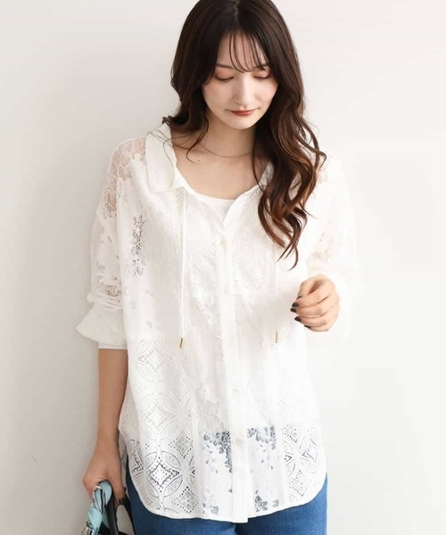 MK MICHEL KLEIN（エムケーミッシェルクラン）の「[洗える]シアーレースシャツブラウス（シャツ/ブラウス・レディース・ホワイト/ブラック・38）」の3枚目の写真