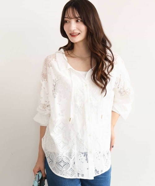 MK MICHEL KLEIN（エムケーミッシェルクラン）の「[洗える]シアーレースシャツブラウス（シャツ/ブラウス・レディース・ホワイト/ブラック・38）」の4枚目の写真