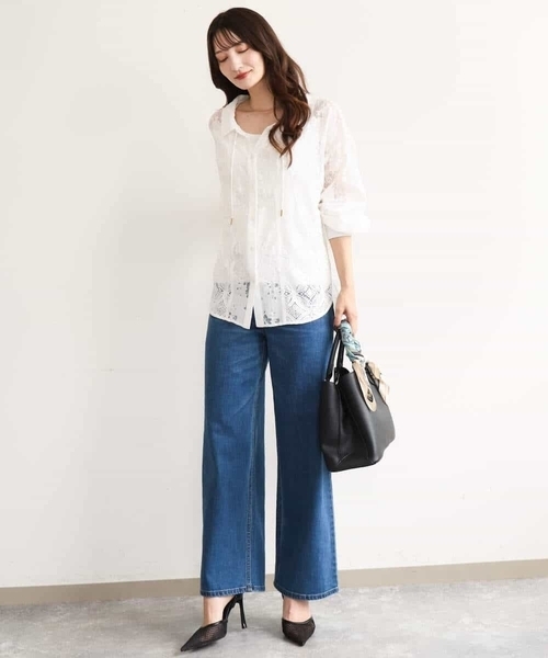 MK MICHEL KLEIN（エムケーミッシェルクラン）の「[洗える]シアーレースシャツブラウス（シャツ/ブラウス・レディース・ホワイト/ブラック・38）」の5枚目の写真