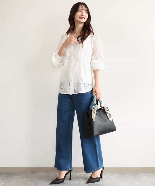 MK MICHEL KLEIN（エムケーミッシェルクラン）の「[洗える]シアーレースシャツブラウス（シャツ/ブラウス・レディース・ホワイト/ブラック・38）」の6枚目の写真