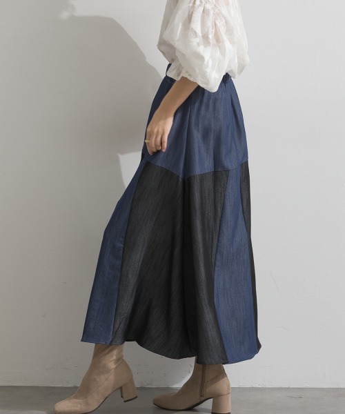 Material(Avenue)(マテリアル)の「【Material】カラーデニム風 3色ハギ サーキュラー イージー ロング スカート(スカート・レディース・カーキブラウン/インディゴブルー/ブラック・FREE)」の13枚目の写真