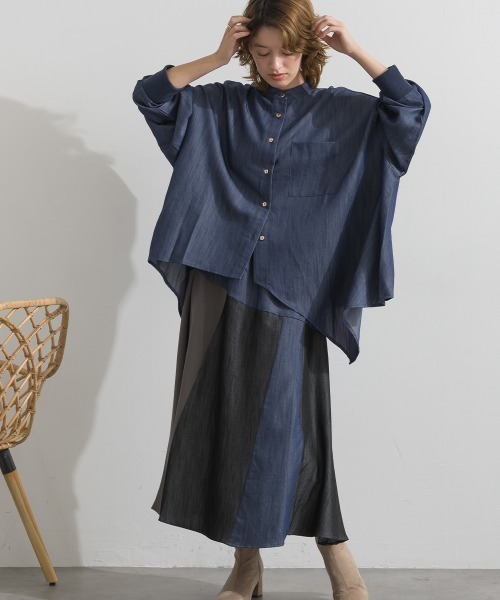 Material(Avenue)(マテリアル)の「【Material】カラーデニム風 3色ハギ サーキュラー イージー ロング スカート(スカート・レディース・カーキブラウン/インディゴブルー/ブラック・FREE)」の16枚目の写真
