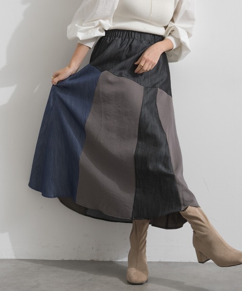 Material(Avenue)(マテリアル)の「【Material】カラーデニム風 3色ハギ サーキュラー イージー ロング スカート(スカート・レディース・カーキブラウン/インディゴブルー/ブラック・FREE)」の17枚目の写真