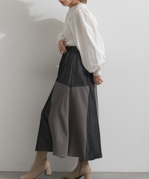 Material(Avenue)(マテリアル)の「【Material】カラーデニム風 3色ハギ サーキュラー イージー ロング スカート(スカート・レディース・カーキブラウン/インディゴブルー/ブラック・FREE)」の18枚目の写真