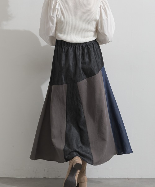 Material(Avenue)(マテリアル)の「【Material】カラーデニム風 3色ハギ サーキュラー イージー ロング スカート(スカート・レディース・カーキブラウン/インディゴブルー/ブラック・FREE)」の19枚目の写真