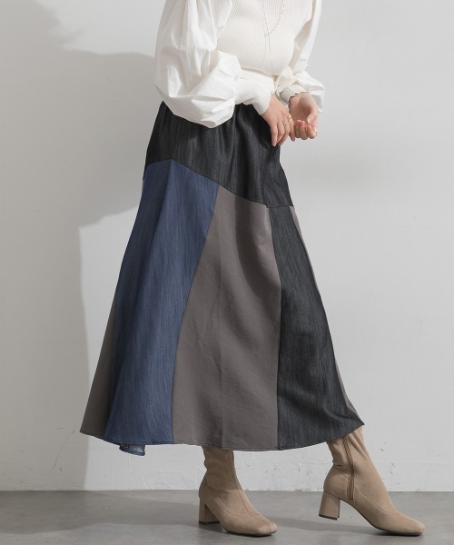 Material(Avenue)(マテリアル)の「【Material】カラーデニム風 3色ハギ サーキュラー イージー ロング スカート(スカート・レディース・カーキブラウン/インディゴブルー/ブラック・FREE)」の20枚目の写真