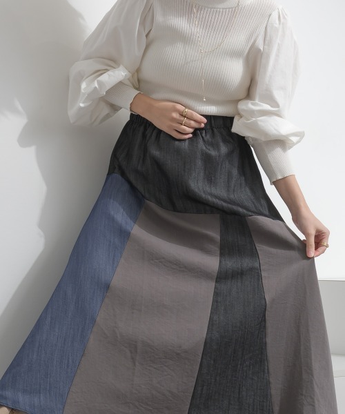 Material(Avenue)(マテリアル)の「【Material】カラーデニム風 3色ハギ サーキュラー イージー ロング スカート(スカート・レディース・カーキブラウン/インディゴブルー/ブラック・FREE)」の22枚目の写真