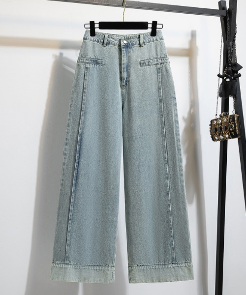AMAJI(アマジ)の「ロールアップ ワイド デニムパンツ(デニムパンツ・レディース・ライトブルー/ネイビー・LARGE/X-LARGE)」の1枚目の写真
