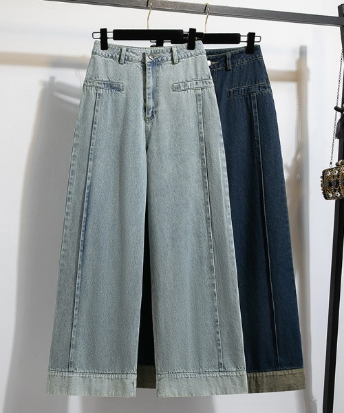 AMAJI(アマジ)の「ロールアップ ワイド デニムパンツ(デニムパンツ・レディース・ライトブルー/ネイビー・LARGE/X-LARGE)」の3枚目の写真