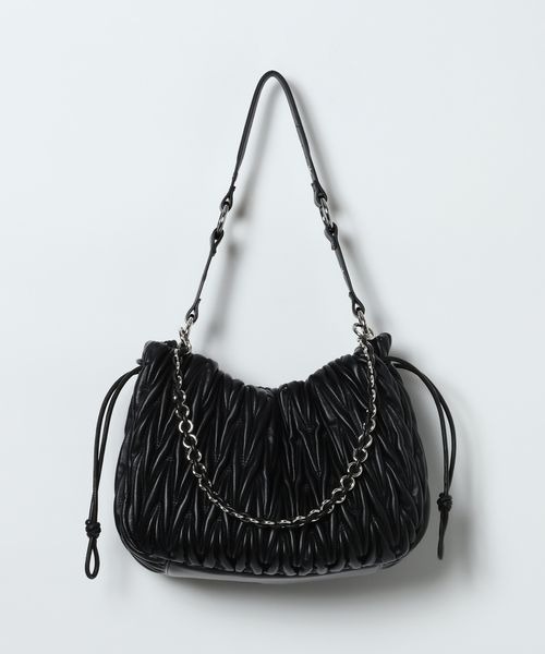 JEANASIS(ジーナシス)の「チェーンドロストギャザーBAG/1080937(ショルダーバッグ・レディース・ブラック系その他/ブラック・FREE)」の1枚目の写真