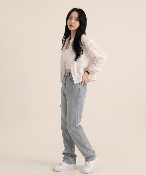 lulufa(ルルファ)の「シアーショート丈シャツ(シャツ/ブラウス・レディース・ブルー/ホワイト・FREE)」の13枚目の写真