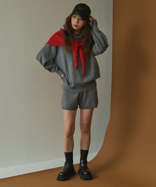 bohmal(ボマール)の「【セット商品】 プルオーバーニット ショートパンツ 2点セット セットアップ(ニット/セーター・レディース・ブラック/ブラウン/アイボリー/チャコールグレー・FREE)」の1枚目の写真