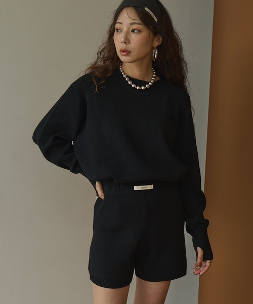 bohmal(ボマール)の「【セット商品】 プルオーバーニット ショートパンツ 2点セット セットアップ(ニット/セーター・レディース・ブラック/ブラウン/アイボリー/チャコールグレー・FREE)」の3枚目の写真