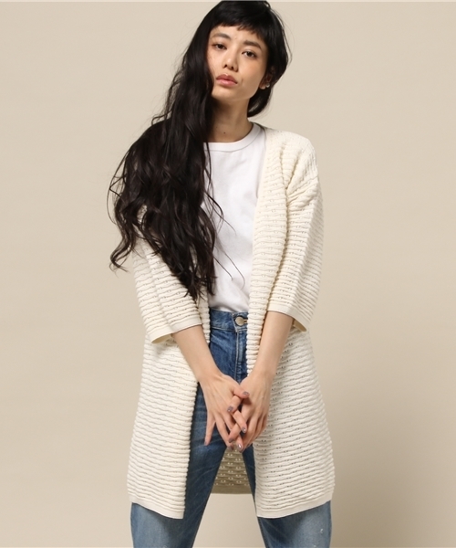 Spick & Span(スピックアンドスパン)の「7GGスカシガラ カーディガン◆(カーディガン/ボレロ・レディース・ホワイト/キャメル・FREE)」の14枚目の写真