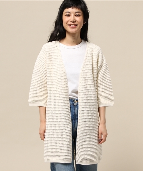 Spick & Span(スピックアンドスパン)の「7GGスカシガラ カーディガン◆(カーディガン/ボレロ・レディース・ホワイト/キャメル・FREE)」の4枚目の写真