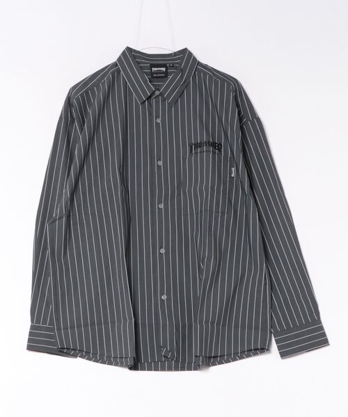 VENCEEXCHANGE(ヴァンスエクスチェンジ)の「THRASHER スラッシャー ストライプシャツ(シャツ/ブラウス・メンズ・グレー/サックスブルー/ブラック・M/L/LL)」の1枚目の写真