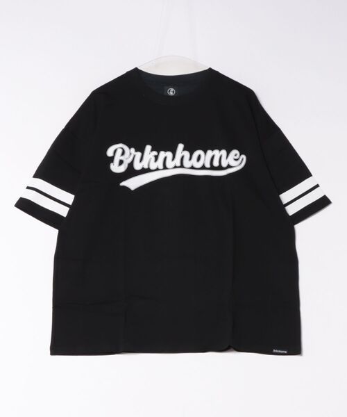brknhome(ブロークンホーム)の「【brknhome/ブロークンホーム】【ストリートスタイルからカジュアルまで幅広く着用可能】ベースボールロゴ Tシャツ ユニフォーム風 ブランドロゴ 袖ライン ストリート カジュアル ゆったり ユニセックス(Tシャツ/カットソー・メンズ・ホワイト/ブラック/パープル・MEDIUM/LARGE)」の2枚目の写真