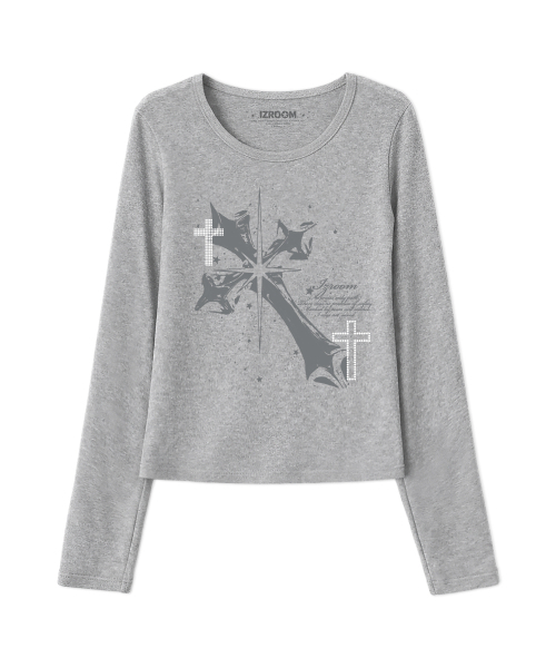 IZROOM(イズルーム)の「アシムクロススリムフィットロングスリーブ(グレー)(Tシャツ/カットソー・レディース・その他・FREE)」の2枚目の写真