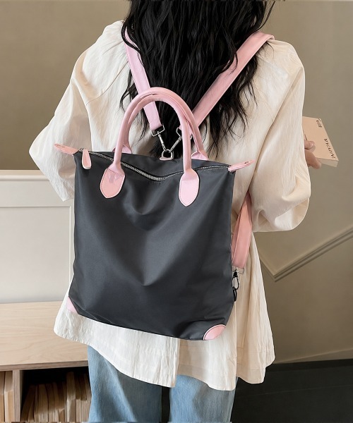 Miniministore(ミニミニストア)の「マルチトートバッグ大容量ナイロンリュック(バックパック/リュック・レディース・チャコールグレー/ネイビー/ブルー/ワインレッド/ベージュ/ブラック・FREE)」の8枚目の写真